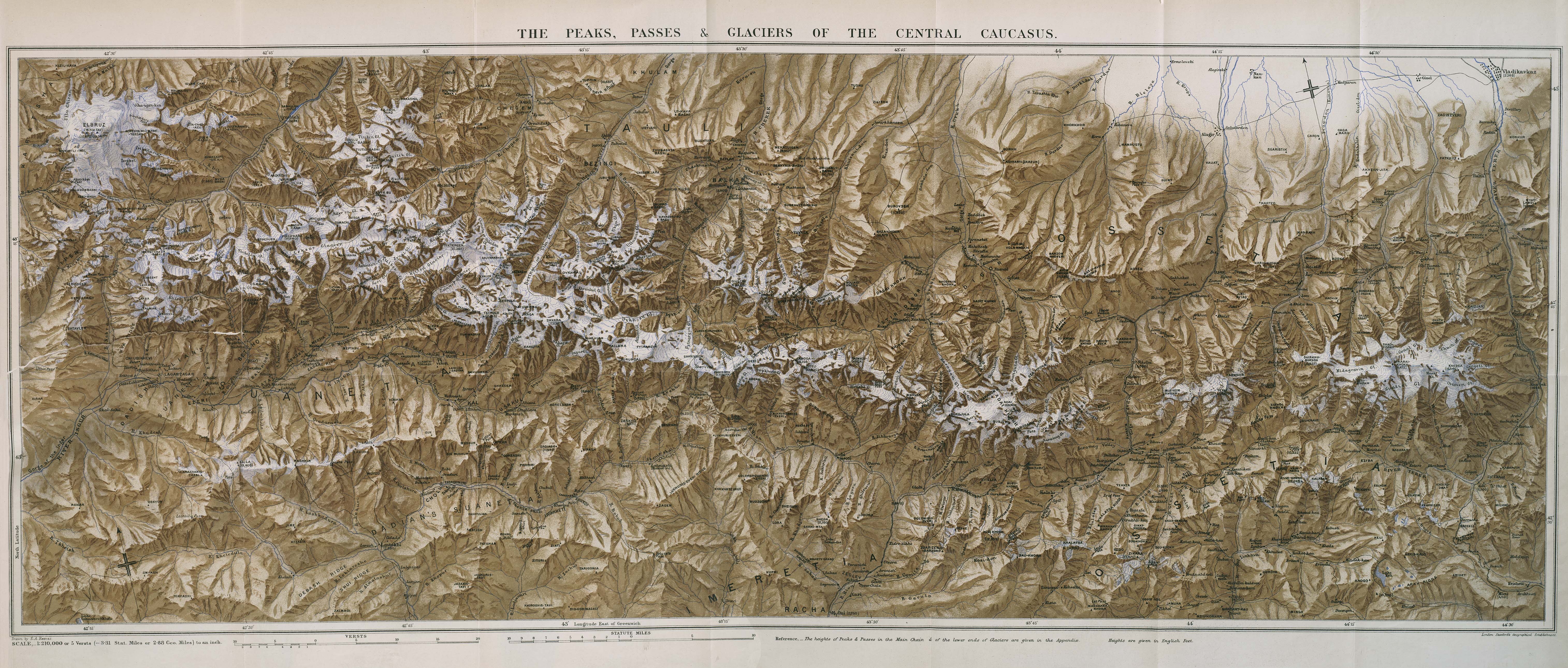 Карта Дугласа Фрешфильда из книги Explorations of the Central Caucasus
